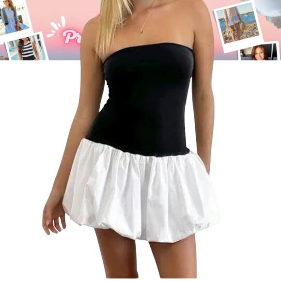 Camila Coelho Black Strapless Bubble Hem Mini Dress - Size M - Pre-owned Like Ne - Picture 3 of 11